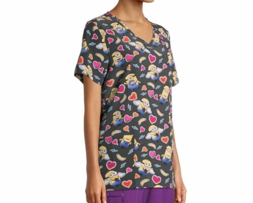 Scrubstar Minions Valentine's Women's Scrub Top NEW Size Medium NWT Stretch Soft - Picture 3 of 4