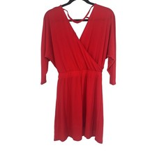 Express Red Dress Wrap Front Elastic Waist 3/4 Sleeve Party Cocktail