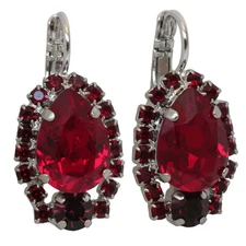 Mariana Sexy Siam Lady in Red Rhodium Plated Teardrop Pear Crystal Earrings WOW!