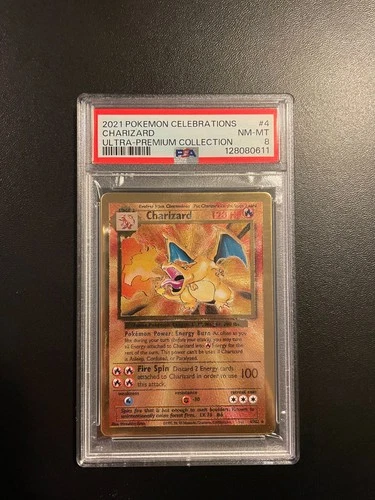 Gold Metal Charizard Pokemon Celebrations Ultra Premium Collection UPC #4 PSA 8