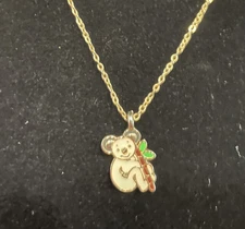 Koala Bear Enamel Child’s Gold Tone Fashion Necklace 16” Plus 2” Extension Gift