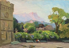 Painting "Summer Meeting in the Park Against the Backdrop of Mountains", 1984