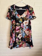 Show Me Your Mumu Kylie Black Floral Flutter Sleeve Swing Mini Dress Size XS