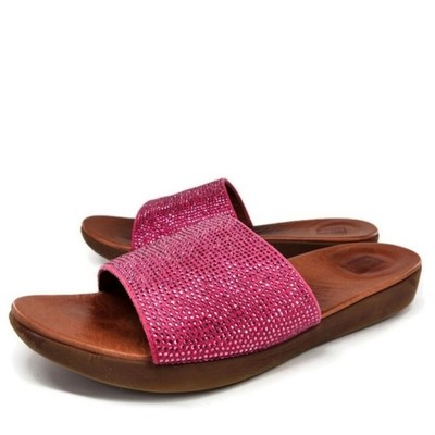 FitFlop Sola Sz 8 Crystal Psychedelic Pink Leather Lined Ergonomic Sandal Slides