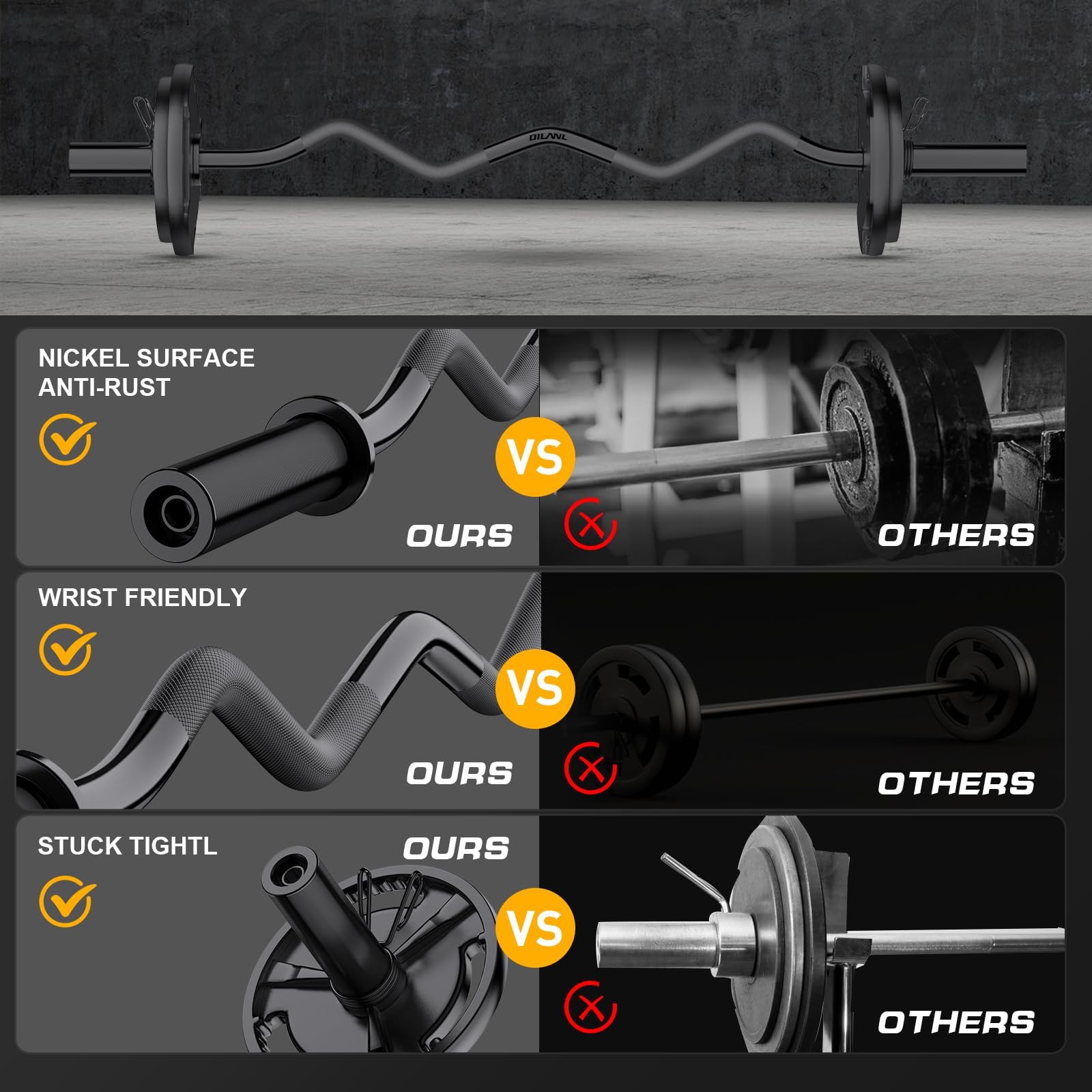 Olympic EZ Curl Barbell Bar, 47" Curl Bar for Weight Lifting, Home Gym Weight...