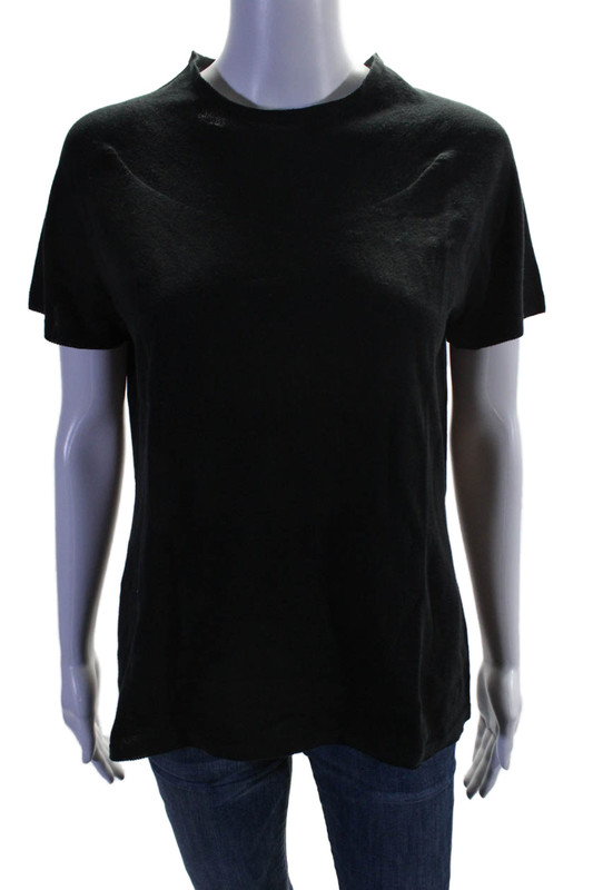 Sharis Place Womens Cotton Short Sleeve Round Neck Shirt Black Size 48