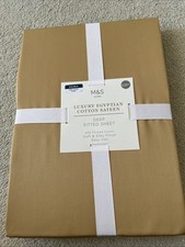 M&S Luxury Egyptian Cotton Sateen  Double Deep Fitted Sheet-400tc-honey