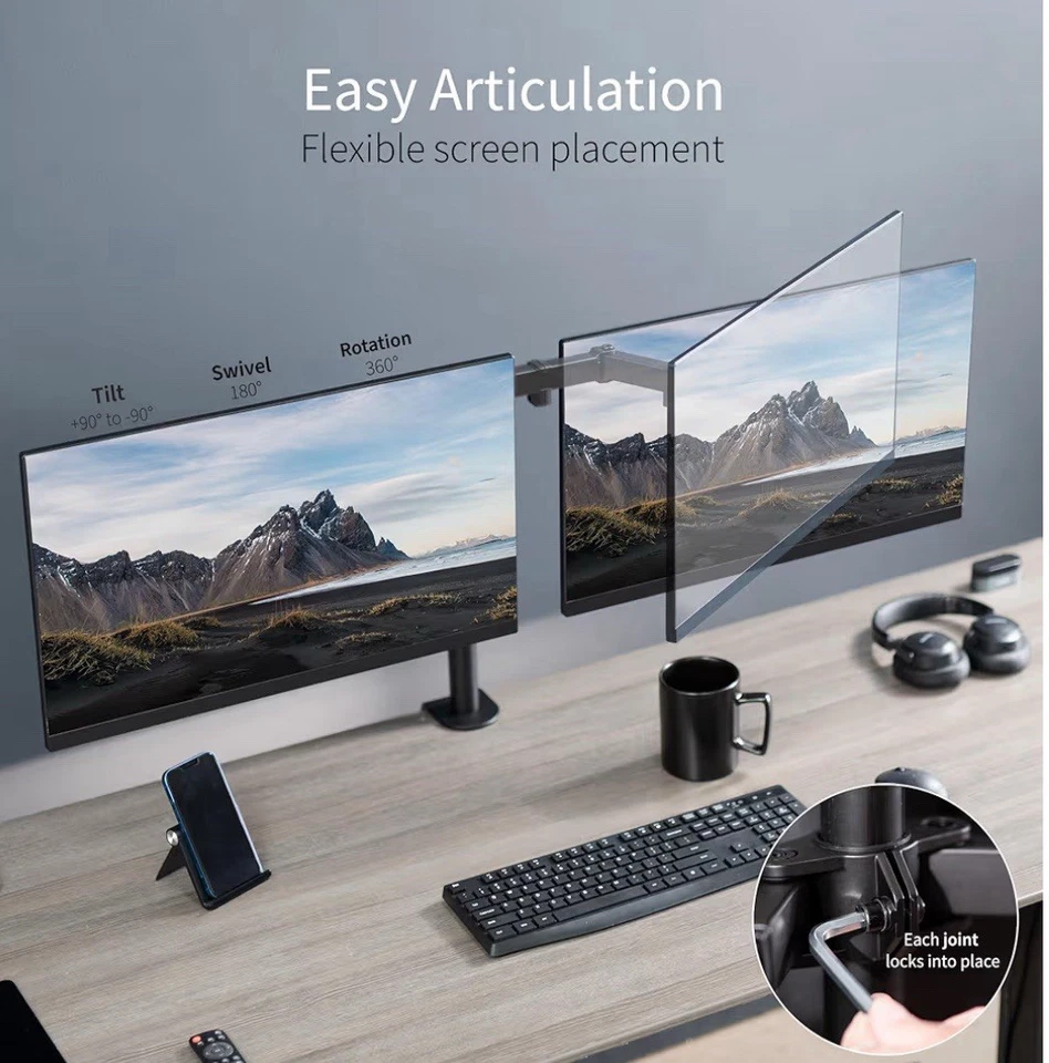VIVO STAND-V002 Dual Monitor Desk Mount - Black - Image 2 of 2
