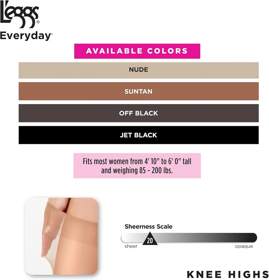 L'Eggs Everyday 女式及膝高脚趾,100% 尼龙,均码 — 第 2/4 张图片