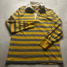 Jantzen Rugby Shirt Yellow Grey Striped Mens Size M Vintage Made in USA Polo