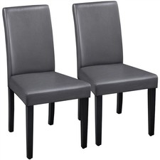 Upholstered Dining Chairs set of 2 High Back Leather Modern Kitchen Chairs Grey
