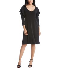 Karen Kane Womens Ruffle A-line Dress, Black, X-Small