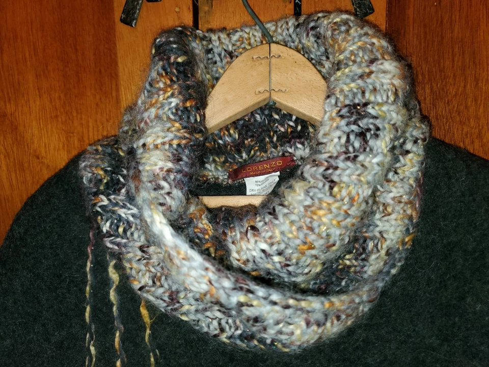 LORENZO One Size Wool Knit Poncho Multi-Color Metallic Fringe & Neck ITALY BOHO  - Image 3 of 4