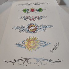 Jim Peelor R. 2008 7 Sheets Of 17" X 11" Tattoo Flash Various Subjects.