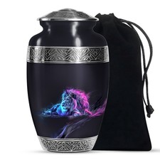 Black Lion Decorative Urn for Human Ashes Adult Men  Women, 10 Inch 