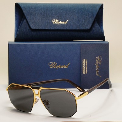 Chopard Sonnenbrille Gold Holz Polarisiert Pilot Navigator Grau SCH G61V 400P