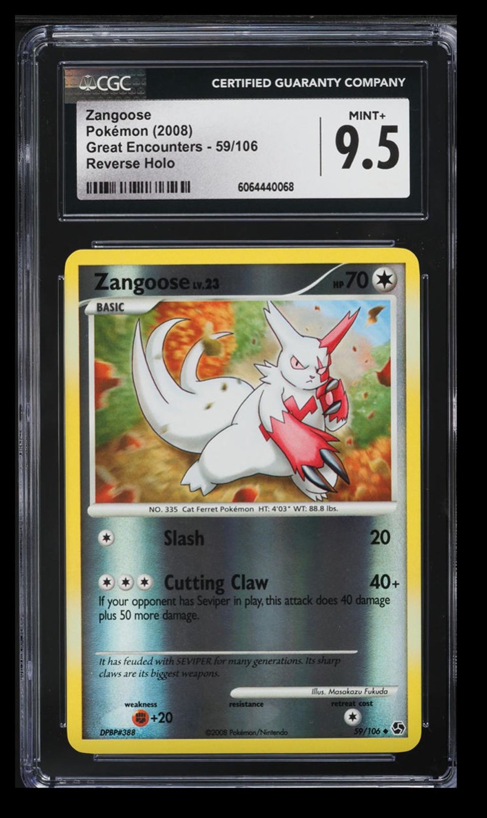 2008 Diamond & Pearl - Great Encounters Zangoose CGC 9.5 English #59/106 Reverse