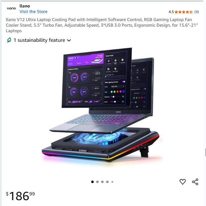 Llano V12 Ultra Laptop Cooling Pad, 5.5