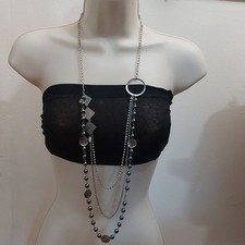 LBVYR Bohemian Layered Silver Tone Necklace Faux Pearls And Rhinestone Strands