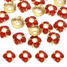 20 Pcs 7.5x2.5 mm Flower Beads Caps, Enamel Bead End Spacers Red