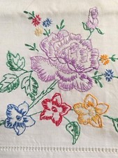 Vtg PAIR Embroidered Pillowcases TAG Purple Roses Floral Red UNUSED Multi-color