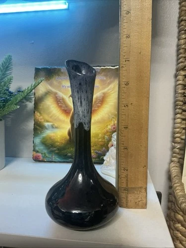 Anna Van Briggle Blue on blue Drip Glaze Bud Vase 6 3/4" T Mid Century Pottery