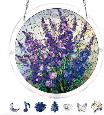 Acrylic Jigsaw Puzzle Suncatcher-Violet Garden Grace, Stained