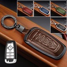 Alloy Leather Car Key Fob Case Cover For Ford F-150 Edge Mustang Fusion Explorer