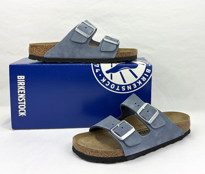 Birkenstock Arizona BS Nubuck Leather Sandal Shoes Stone Blue Women 7/Men 5 NIB