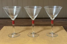 Set Of 3 Beefeater Gin Red Wafer Stem Crystal Martini Glass Etched Base Logo