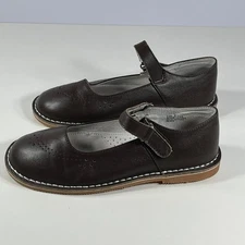 L'Amour Classic Brown Leather Mary Janes Girls 2 Perforated School Church Dressy
