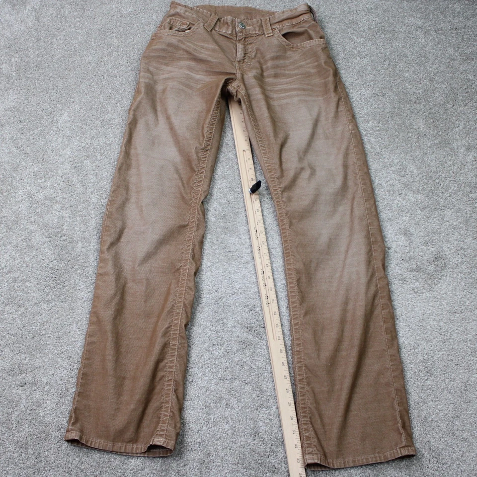 Pantalones de mezclilla True Religion Bobby para hombre 34x34 marrón pana solapa bolsillo calce relajado Foto 3 de 4