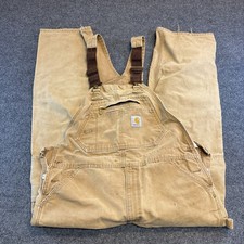 Carhartt Men's Double Knee Overalls Carpenter Bibs 36x30 Brown Distressed