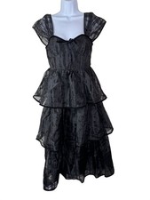 NEW Sofie The Label Black Tiered Ruffled Midi Dress Size Small Wednesday Prom