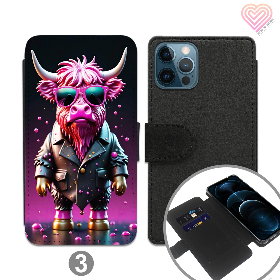 Highland Cow Phone Case Wallet Leather Flip Cover For Apple iPhone Samsung 758 - Image 4 of 4