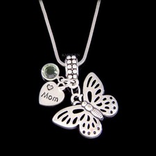 Beautiful Butterfly Love Mom Dainty Heart Mother Daughter Gift Memorial Necklace