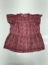 Womens Red White Leopard Print Short Sleeve Blouse Size Large