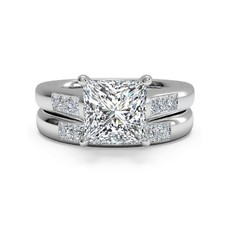 2Ct White Princess Cut Stones Engagement Wedding Ring Set In 925 Sterling Silver