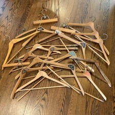 Vintage Lot Of 21 Wooden Hangers For Pants And Shirts Advertising