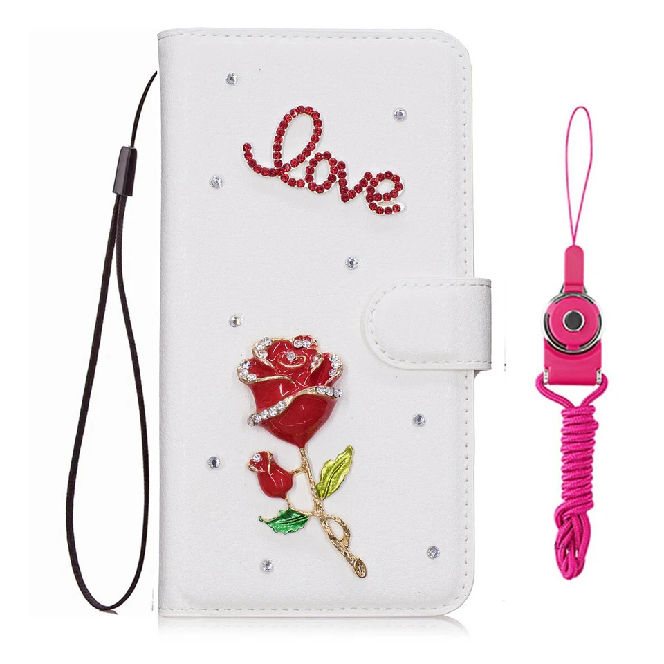 For iPhone 14/12 15 16 17 Pro Max Case Bling Diamonds Wallet Stand Leather Cover - Image 2 of 4