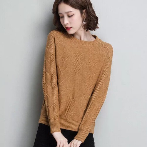 Jersey Pull Femme Manches Longues Brun Coloré Doux 27232