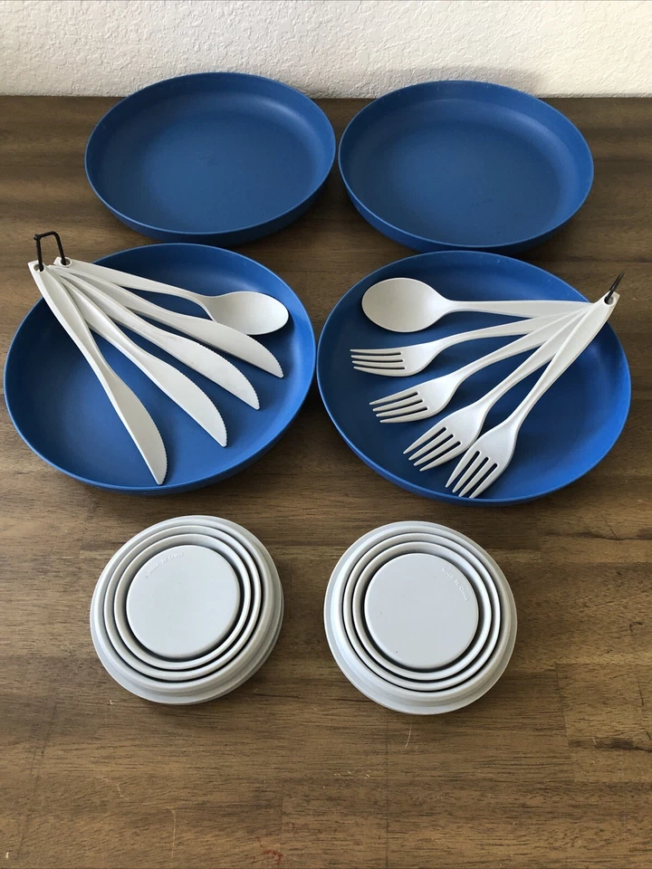 Platos de camping de plástico, tazas de silicona plegables, juego de cuchara tenedor de cuchillo Foto 2 de 4