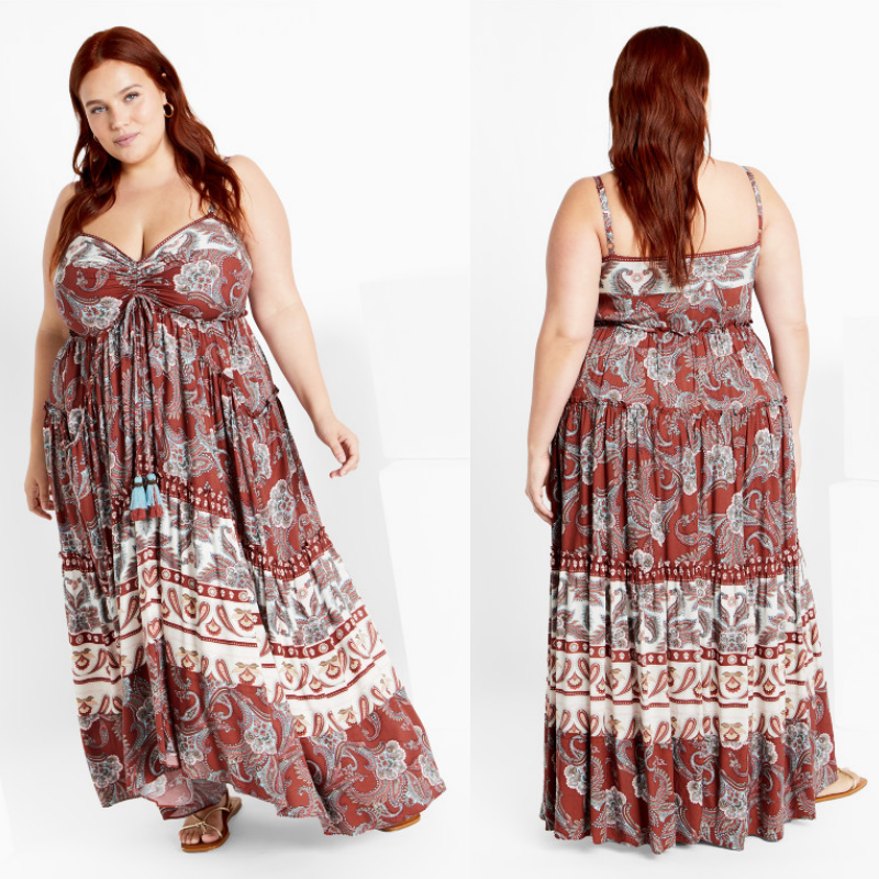 NWT City Chic Ginger Paisley Tie Bust Boho Maxi Dress 18 | eBay