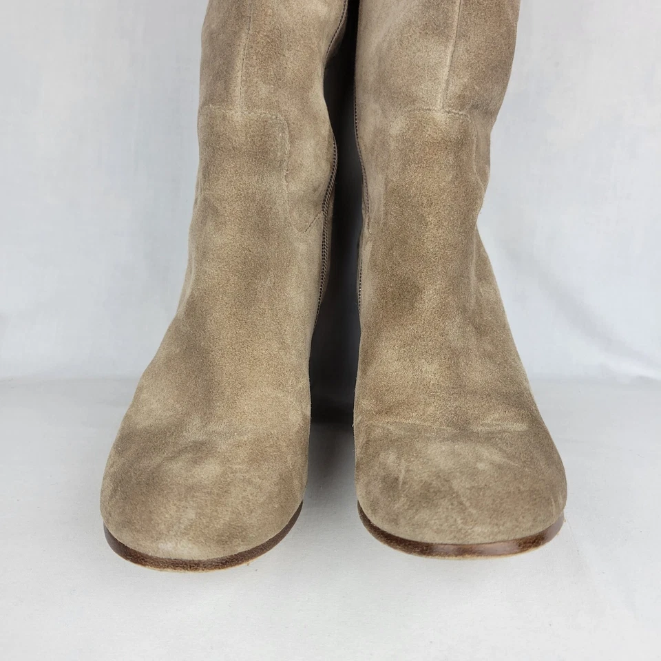 Via Spiga Gamuza Tostada Hasta la Rodilla, Talla 6.5 EE. UU. Cremallera Media Tacón Bloque Foto 3 de 4