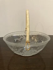 International Marmalade Glass Bowl Basket with Handle Geese And Ribbons