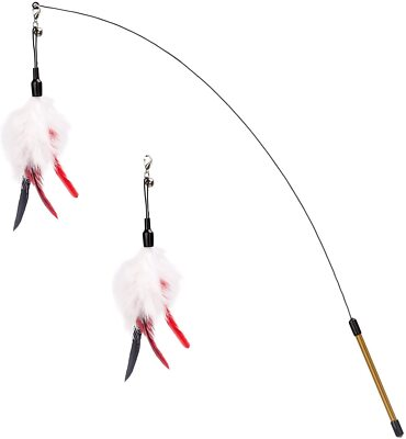 #ad Feather Teaser Cat Toy Interactive Wand with Extra Long 34.5quot; Wand and Smal... $17.68
