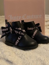 Juicy Couture Lil Anaheim Boots Size 5 Toddler girls Black Pink Bow Ribbon NWB