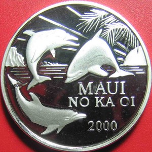 2000-HAWAII-MAUI-1-TRADE-DOLLAR-1oz-SILVER-PROOF-THREE-PORPOISES-SUN-COIN-1403
