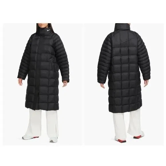 Nike Swoosh Women's XXL Long Black Puffer Parka Coat $360 NEW