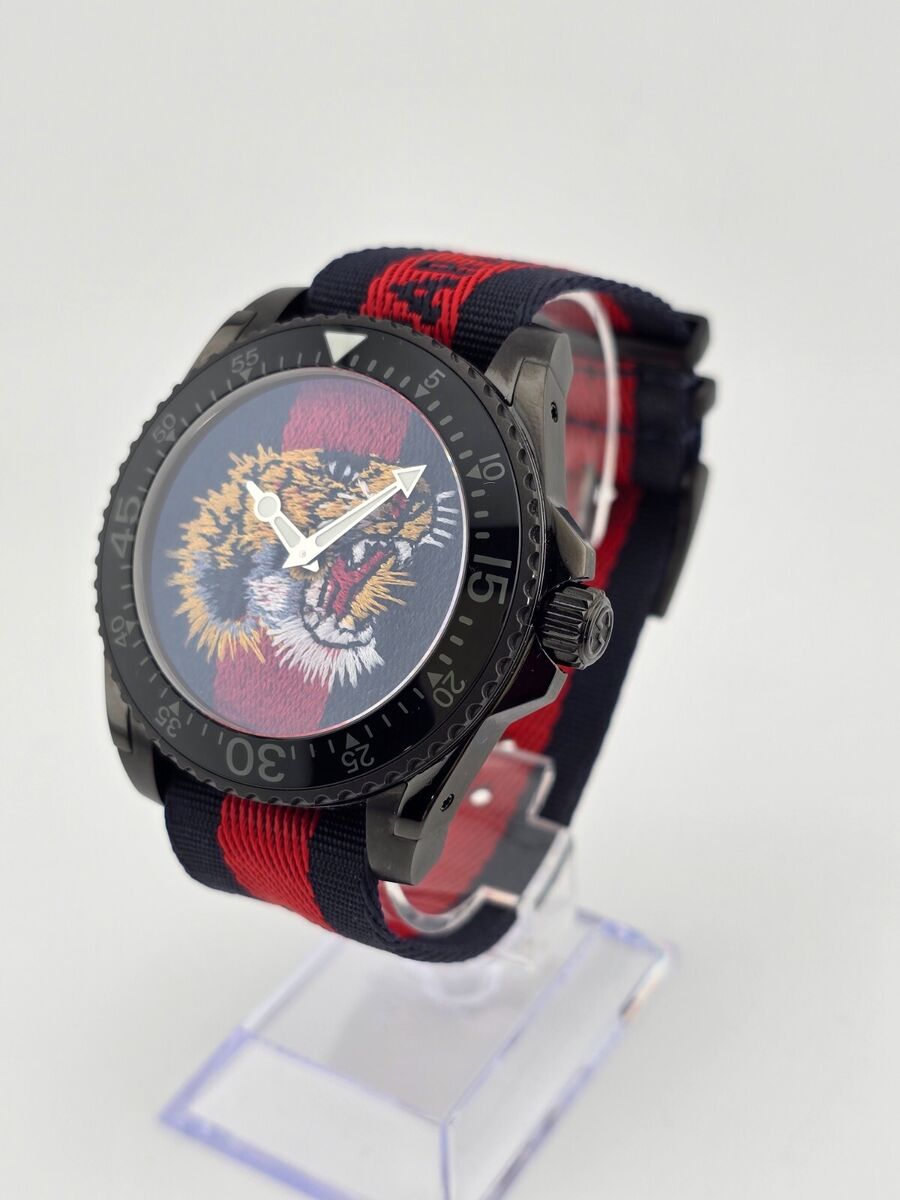 Gucci Dive Men's Tiger Dial Two-Tone Nylon Strap Watch Gucci Dive Men's Tiger Dial Two-Tone Nylon Strap Watch